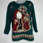 Vintage Tiara International Christmas Santa Sweater small green st Nick Bells Photo 0