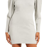 EXPRESS Gray Puff Long Sleeve Mini Bodycon Rib Knit Sweater Dress sz M Crew Neck Photo 0