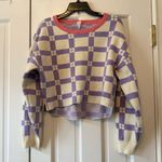 Anthropologie Daily Practice Plaid Purple & White Long-Sleeve Cropped Sweater M Photo 3