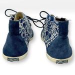 Soludos  Blue White Floral Italian Printed Motif Suede Lace Up Sneaker Boot Photo 3