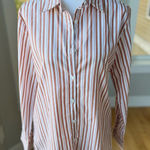 Vintage America’s Sweetheart Orange White Striped Cotton Button Down Dress Shirt Photo 0