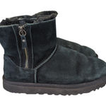 UGG  1118853 Black‎ Suede Leather Shearling Double Zip Mini Boots Womens Size 7 Photo 0