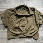 Ralph Lauren Lauren Olive Army Green 100% Cotton Bunched Front Crop Top Size 8 Photo 0
