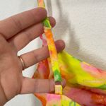 ASOS Design Floral Halter Neck Ruched Crop Top Neon Yellow Pink Green Size 2 Photo 3