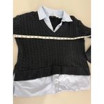 Ann Taylor Business Casual Gray Cable Knit Sweater Blue Button-up Layered Look S Photo 2