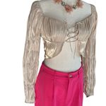 Urban Honey O. Vianca Gleam On Satin Tie Front Top Gold Size M Photo 5