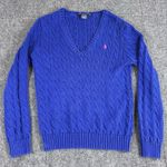 Ralph Lauren Vintage Y2K  Sport Blue Cable Knit V-Neck Sweater XL Classic Cotton Photo 0