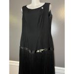 Vintage Flapper Dress Womens Large 20s Gatsby Sleeveless Fringe Beaded Accent Black Photo 6