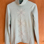 Lands' End  Cashmere‎ Turtleneck Sweater Womens M Light Blue Snowflake Knit Photo 0