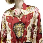 Soho NY & Co. Scarf Print Satin Front Tie Blouse S Photo 6