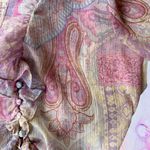 ZARA Ruffled Knotted Crop Top Blouse Medium Paisley Abstract Gold Color … Photo 3