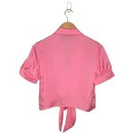 Know One Cares  Cropped Self-Tie Bottom Puff Sleeve Button Pink S Photo 3