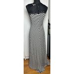 Monteau WOMEN'S STRIPED LACE TANK MAXI DRESS BLACK & WHITE Large Photo 5