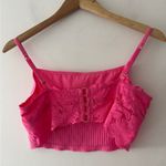 Aerie  Hot Pink Ribbed Crop Cami Back Floral Lace Detail Bralette Top Photo 2