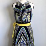 Eliza J  Geometric Scarf Print Sleeveless Maxi Dress in Blue/Yellow Photo 4