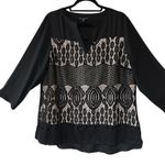 Zac & Rachel Lace Over Front Top Size XL Black Cream Boho Semi Sheer Feminine Photo 1