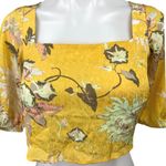 H&M  Yellow Floral Square Neck Short Sleeve Open Tie Back Blouse Crop Top Size XS Photo 2