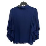 H&M  Wide Plumetti Blouse Royal Blue Polkka Dot Button Back Long Sleeve Size 6 Photo 0