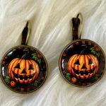 Halloween Pumpkin Jack O Lantern Dangle Earrings Black Orange Photo 0