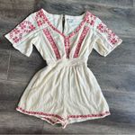 American Eagle Boho Embroidered Romper Cream Red Floral Embroidery Size XS Photo 8
