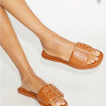 Tory Burch Double T Sport Slides Size 8.5 In Bourbon Miele/ Gold With Dustbag Photo 0