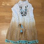 Kareena Embroidered Floral Tassel Boho Chic Coastal Cowgirl Polka Dot Tunic L White Size L Photo 0