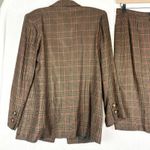 Vintage Houndstooth Plaid Blazer Skirt Suit Size 6 Two Piece Old Money Preppy Brown Photo 3
