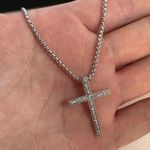 CZ Cross Pendant Necklace for Men Women,Streetwear Punk Hip Hop Unisex Style Silver Photo 3