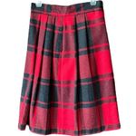 Vintage 80’s Wool red plaid pleated midi skirt Size undefined Photo 1