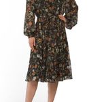 Mikael Aghal Floral Mock Neck‎ Dress Long Sleeve Knee Length Black Multi Size 12 Photo 0