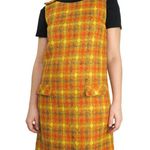 1970s Vintage Handmade Retro Plaid Orange Yellow Overall Dress Mini Dress Small Size M Photo 1