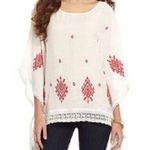 Gibson Latimer  Poncho Top Women S White Red Embroider Crochet Boho Chic Festival Photo 1