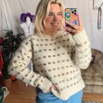 Anthropologie Moth Metallic Check Crew Neck Pullover Knit Sweater Cream Size Small Photo 0