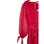 Fanco Women Romper Sheer V Neck Lace Long Sleeve Tie Waist Red Sz. Medium NWT Photo 2