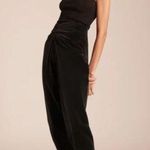 ZARA Black Velvet Ruched High Rise Straight Leg Ankle Pants Sz M Limited Edition Photo 1