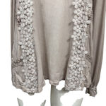 POL  Taupe Floral Crochet Boho Long Sleeve Top Size M Photo 2