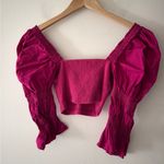 Urban Outfitters  Rosie Magenta Pink Puff Sleeve Smocked Crop Top Tie Front Photo 5