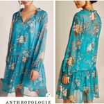 Anthropologie  Teal Floral Long Sleeve Dress Photo 6