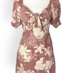 Mimi Chica  Floral Tie Front Puff Sleeve Babydoll Mini Dress Photo 3
