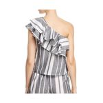 MISA Los Angeles Gray White Klea Stripe Ruffled One Shoulder Cotton Top Medium Photo 1