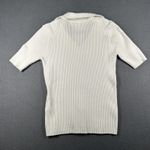 Vila Milano Sweater Womens Small White Ribbed Knit Short Sleeve Collared V Photo 6