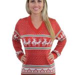 Tipsy Elves Ugly Christmas Reindeer Conga Line V-Neck Ugly Sweater Unisex XL-2XL Photo 0