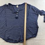 Free People We The S Small Hong Kong Henley Top Navy Striped Raw Hem Boho Beachy Photo 11