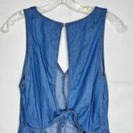 DO+BE  Lightweight Chambray Blue Denim Romper Open Back Pockets Sleeveless Size M Photo 5