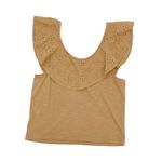 American Eagle  Women's Eyelet Crochet Ruffled Button Down Crop Top Tan Medium Photo 1