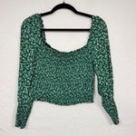 Reformation Green Ditsy Floral Smocked Blouse Womens M Summer Sheer Sleeve Boho Photo 8