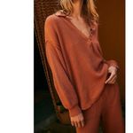 Free People Picnic Sweater Ribbed Flare Lounge Pant Terra Cotta- Size Medium Photo 2