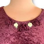 Vintage 90s Maxi Dress Burgundy Crushed Velvet Dark Floral Rosette Short Sleeve Red Size 14 Photo 1