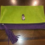 Uno Alla Voila Leather Purple & Green Agate Suede Clutch Photo 0