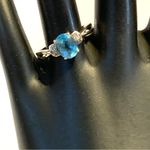 10K SOLID WHITE GOLD BLUE TOPAZ & DIAMOND RING (7.25) Photo 1